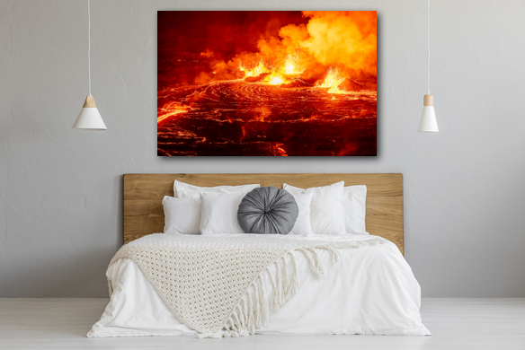 Boiling Hot Lava metal print on display in a couple's bedroom.