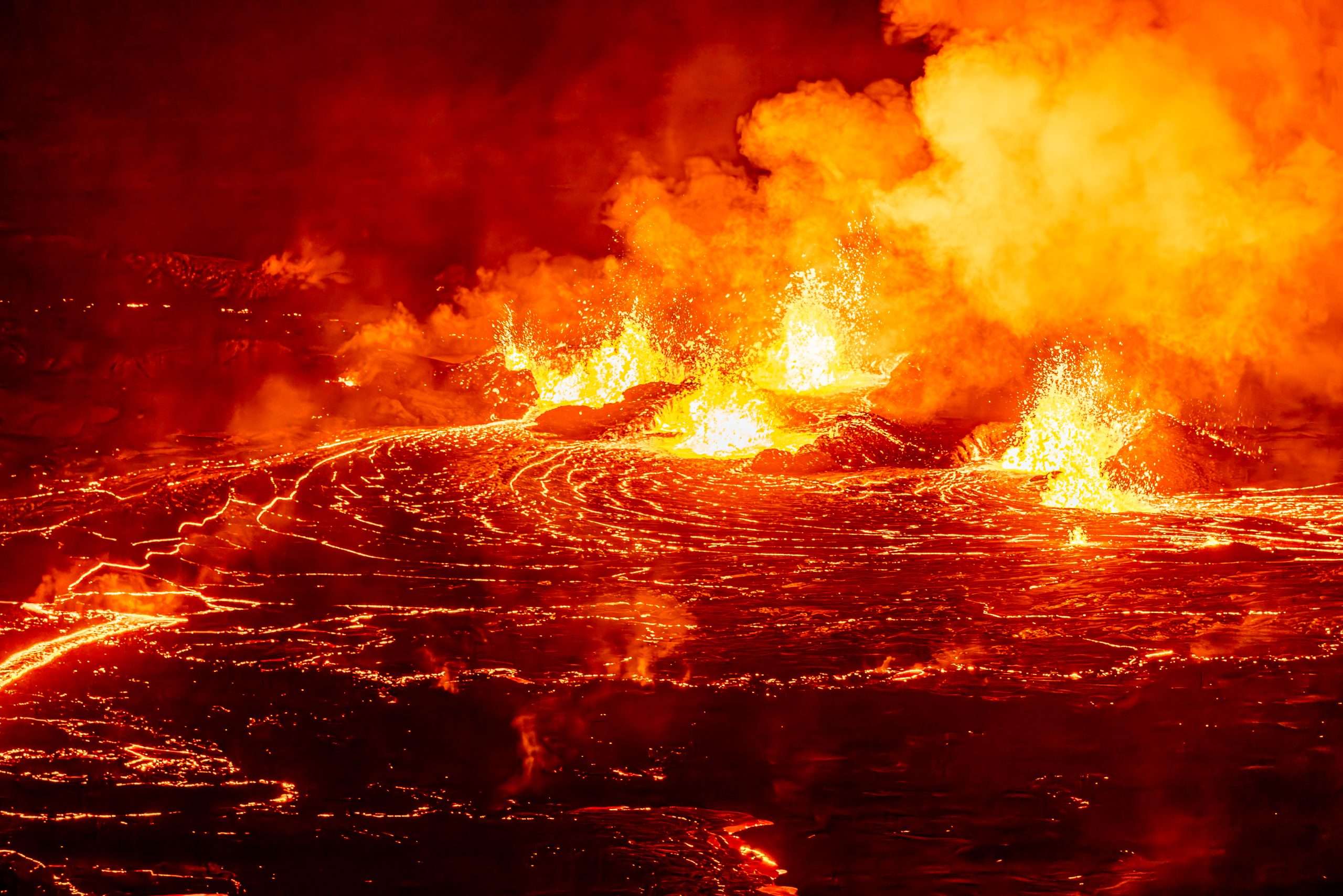 Amazing sights of active lava at Kilauea volcano. Private tour guests during a Hawaii Volcanoes National Park in-depth adventure tour got to experience a night eruption of lava at Kilauea volcano.