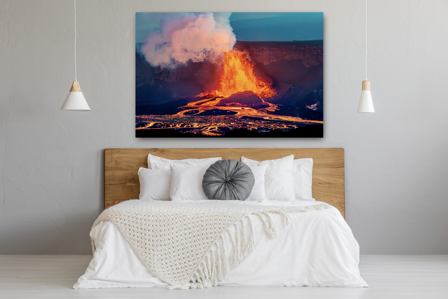Kilauea colors print on display in a hotel room.