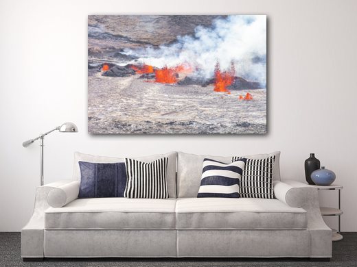 Lava Angel metal print on display in a family's living room.