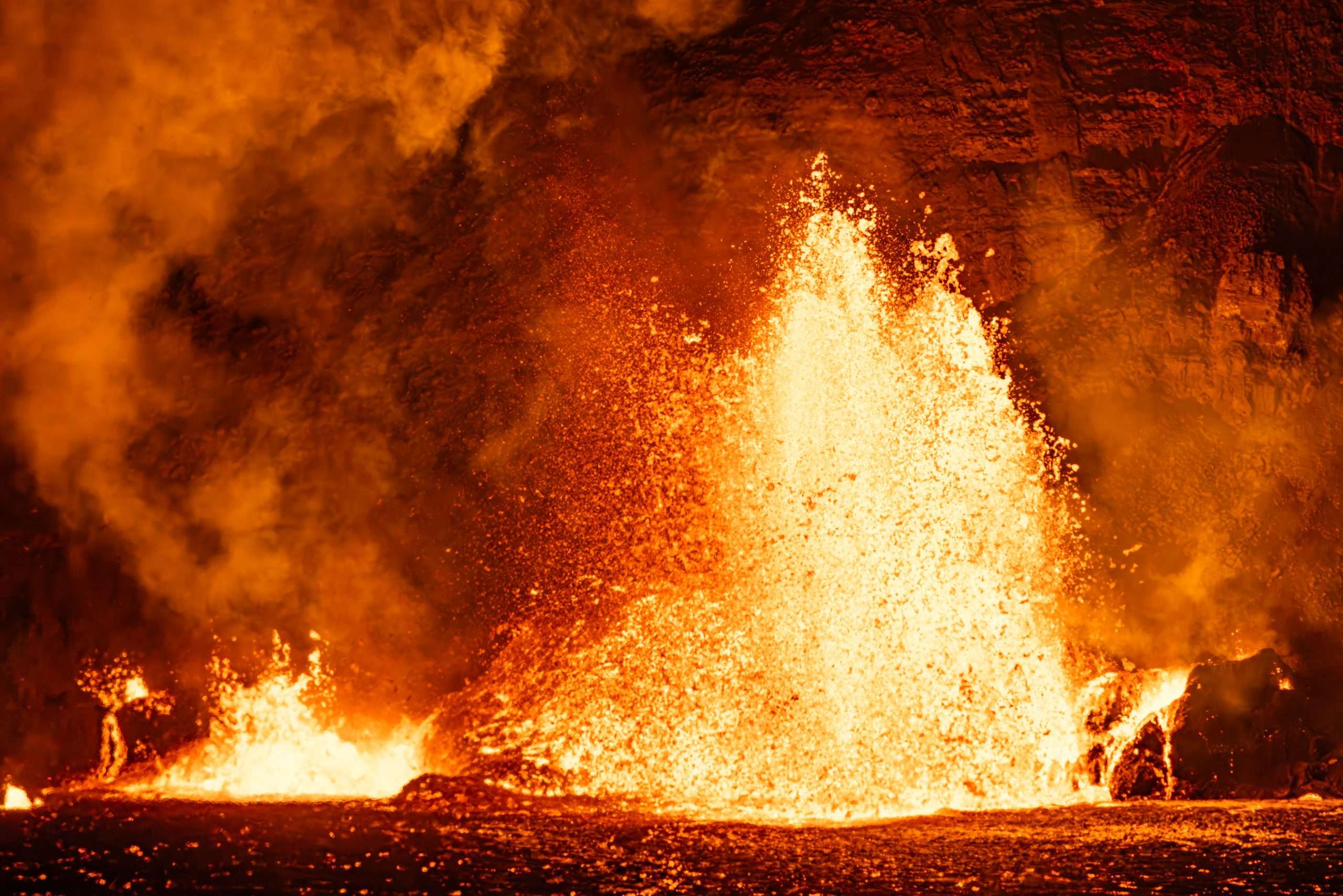 Kilauea volcano in Hawaii Volcanoes National Park erupting in December 2024.