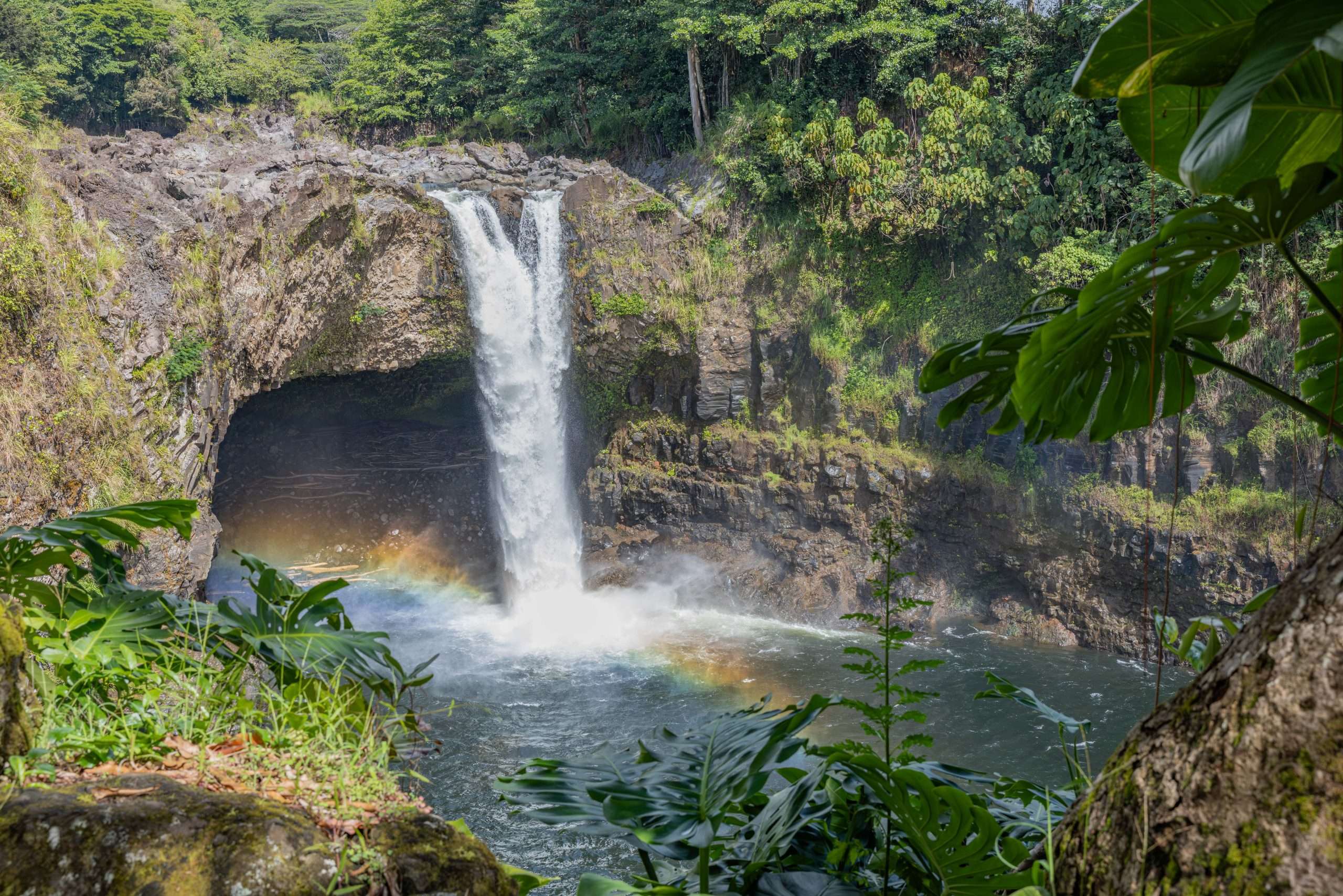 Kona waterfall tour guests got to see the famous rainbow in the mist of Rainbow Falls.