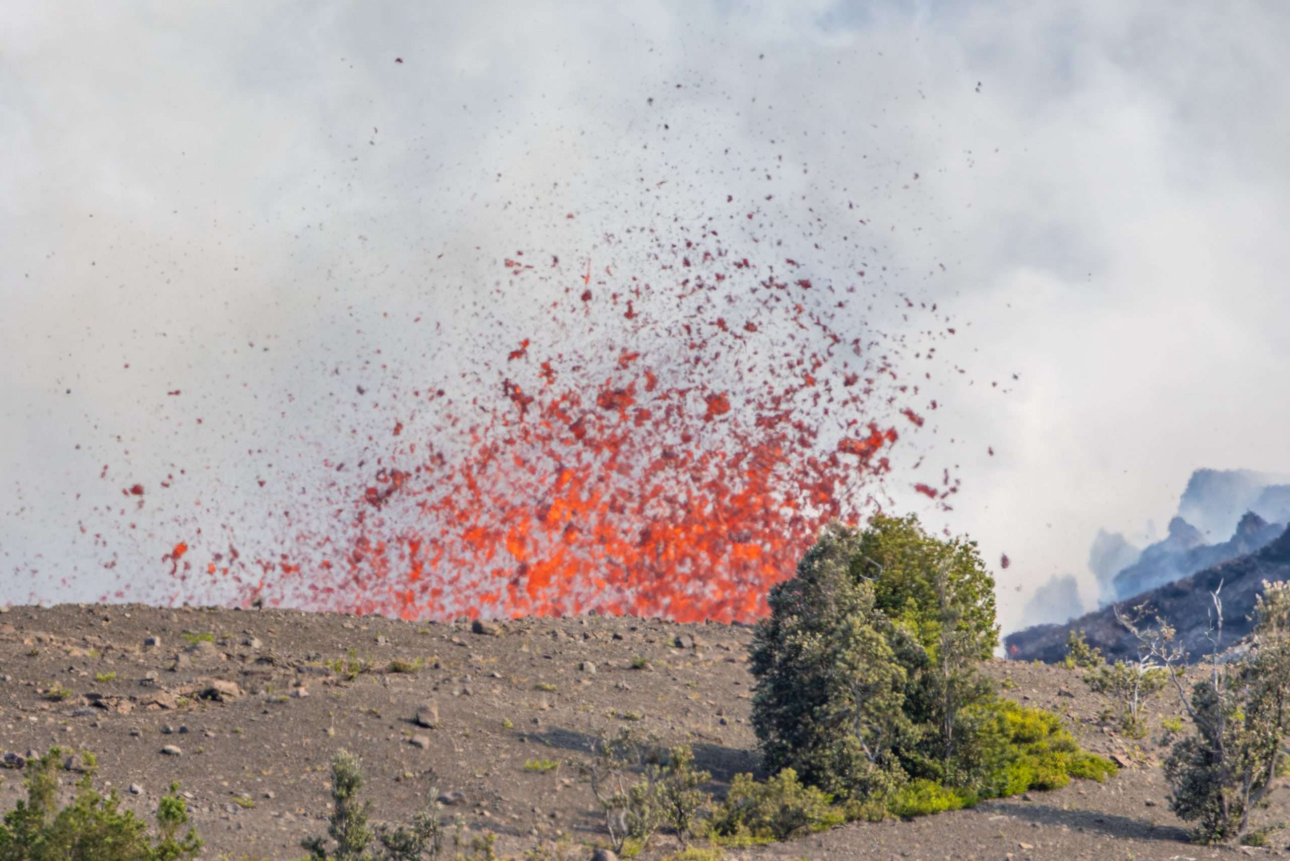 Lava erupting from Kilauea volcano in Hawaii Volcanoes National Park.
