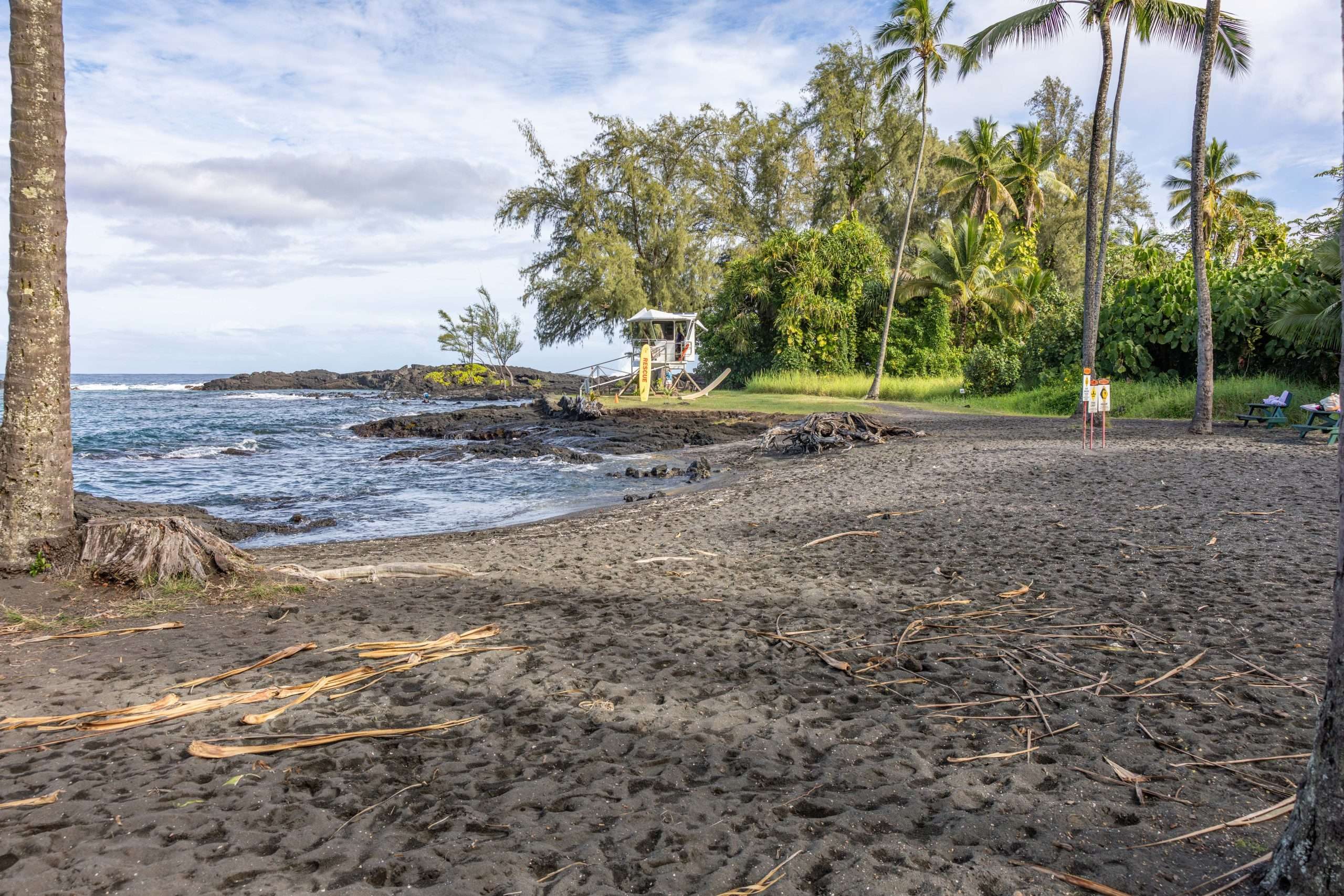 Richardsons black sand beach on a Hilo tours. 